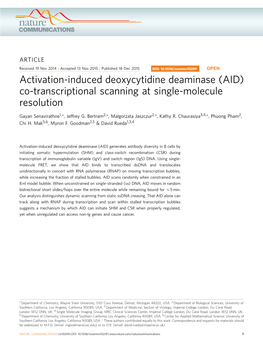 Activation-Induced Deoxycytidine Deaminase (AID) Co-Transcriptional Scanning at Single-Molecule Resolution