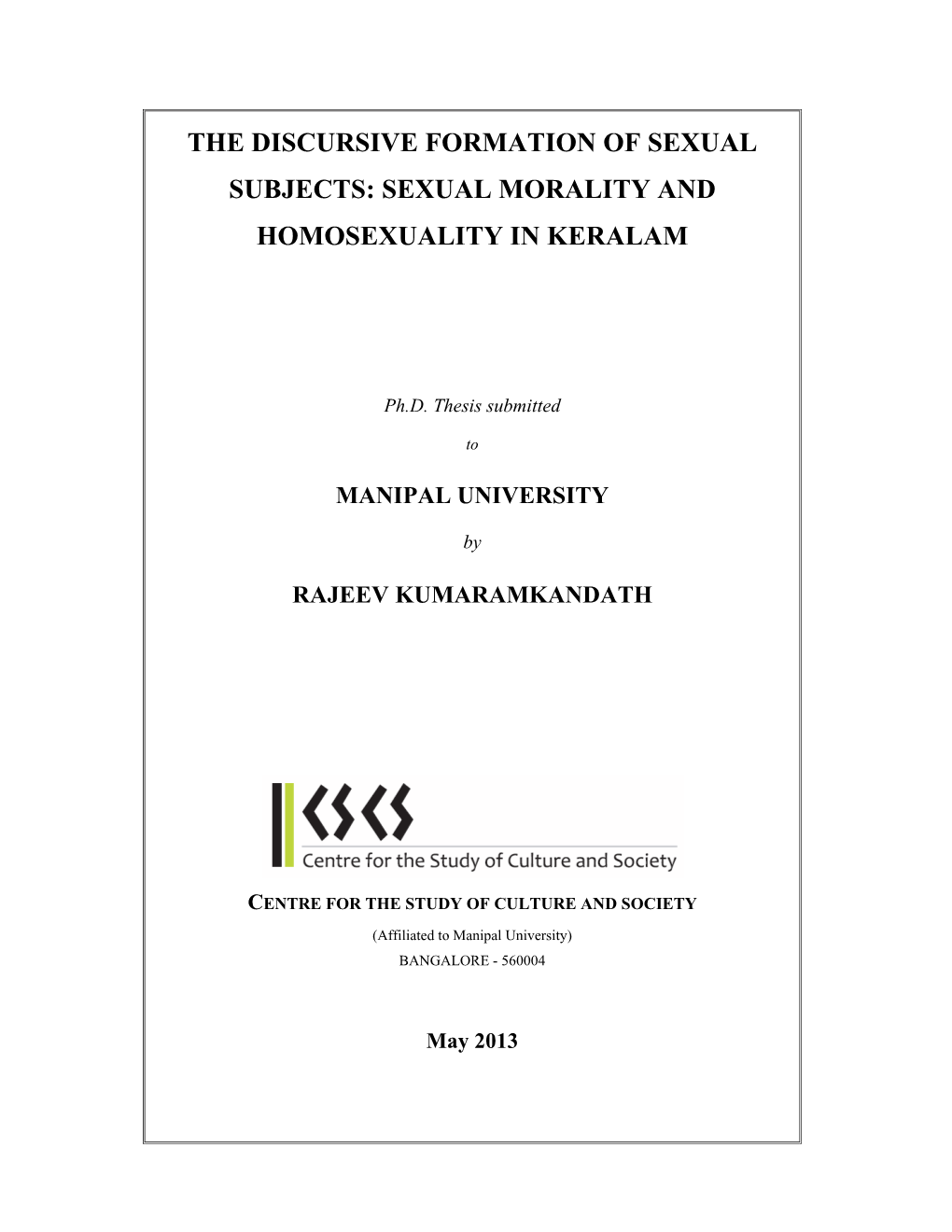 Sexual Morality and Homosexuality in Keralam