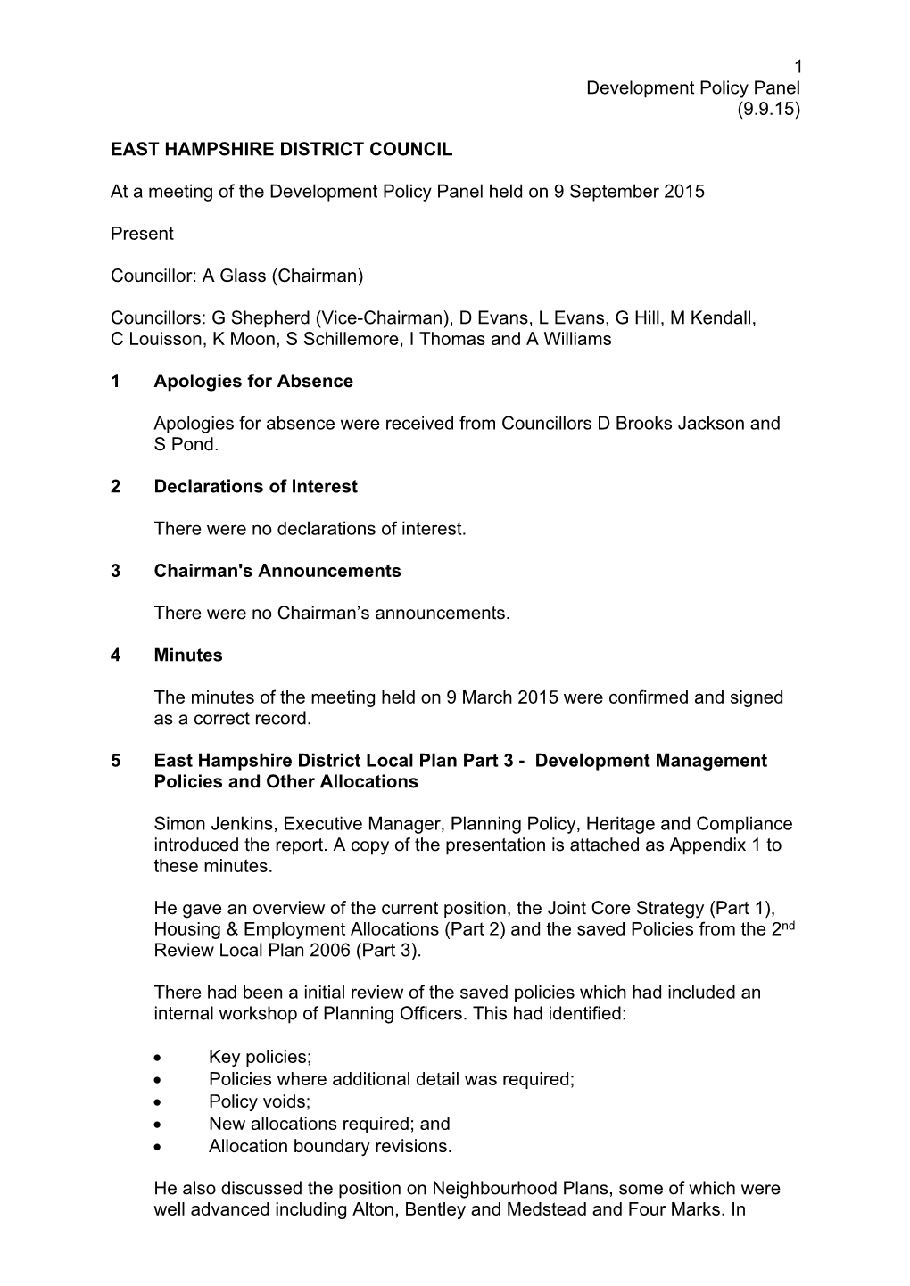 (Public Pack)Minutes Document for Development Policy Panel, 09