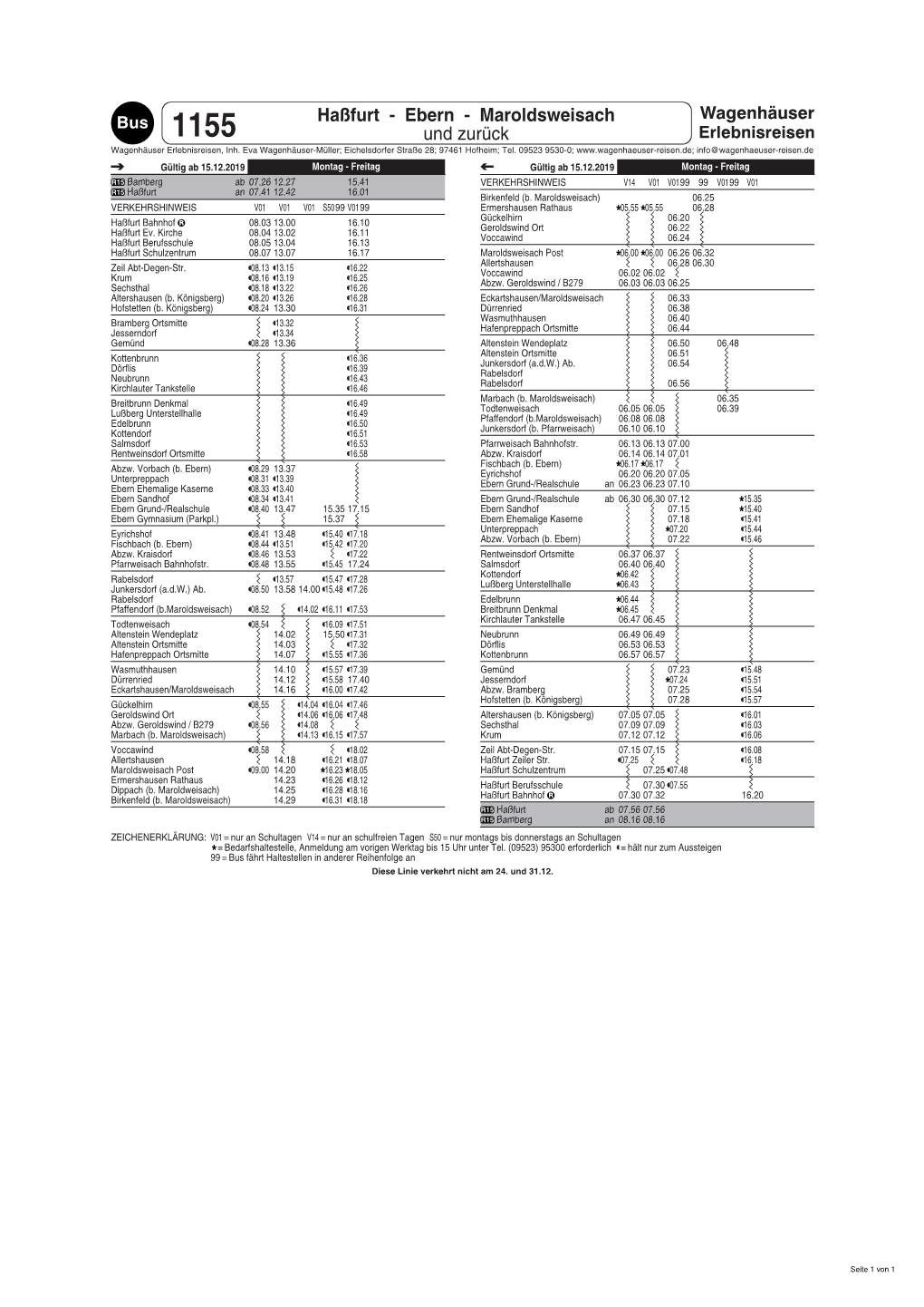 Haßfurt - Ebern - Maroldsweisach 1155 Und Zurück Erlebnisreisen Wagenhäuser Erlebnisreisen, Inh