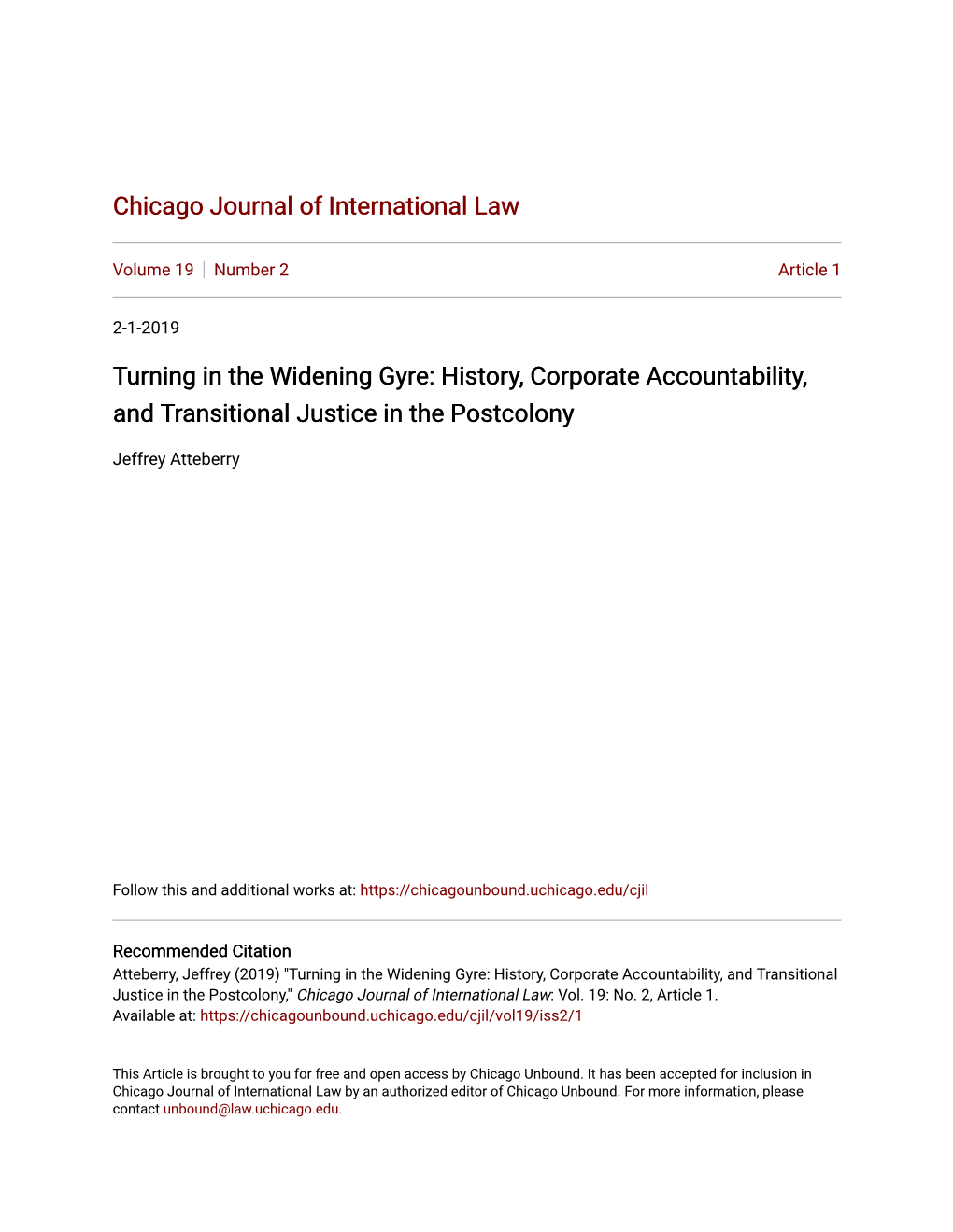 Turning in the Widening Gyre: History, Corporate Accountability, and Transitional Justice in the Postcolony