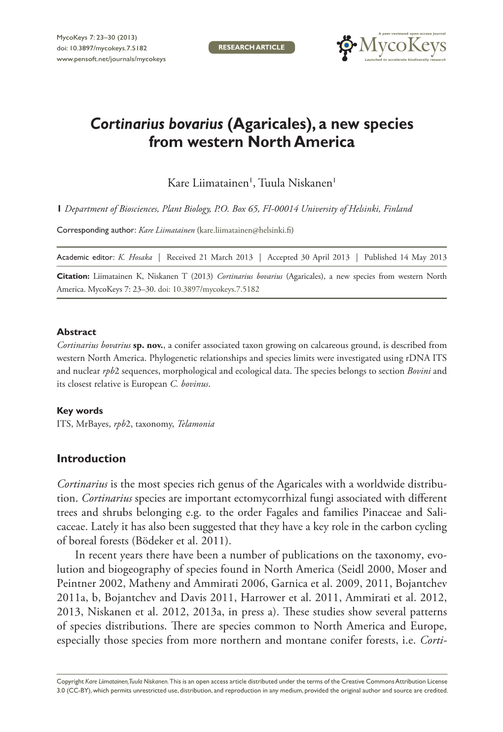 Cortinarius Bovarius (Agaricales), a New Species from Western North America