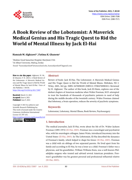 A Book Review of the Lobotomist: a Maverick Medical Genius and His Tragic Quest to Rid the World of Mental Illness by Jack El-Hai
