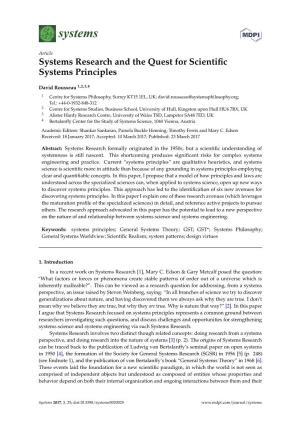 Systems Research and the Quest for Scientific Systems Principles