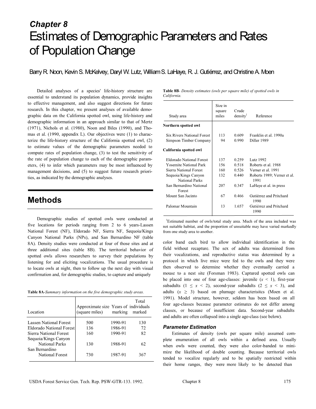 Chapter 8: Estimates of Demographic Parameters and Rates of Population