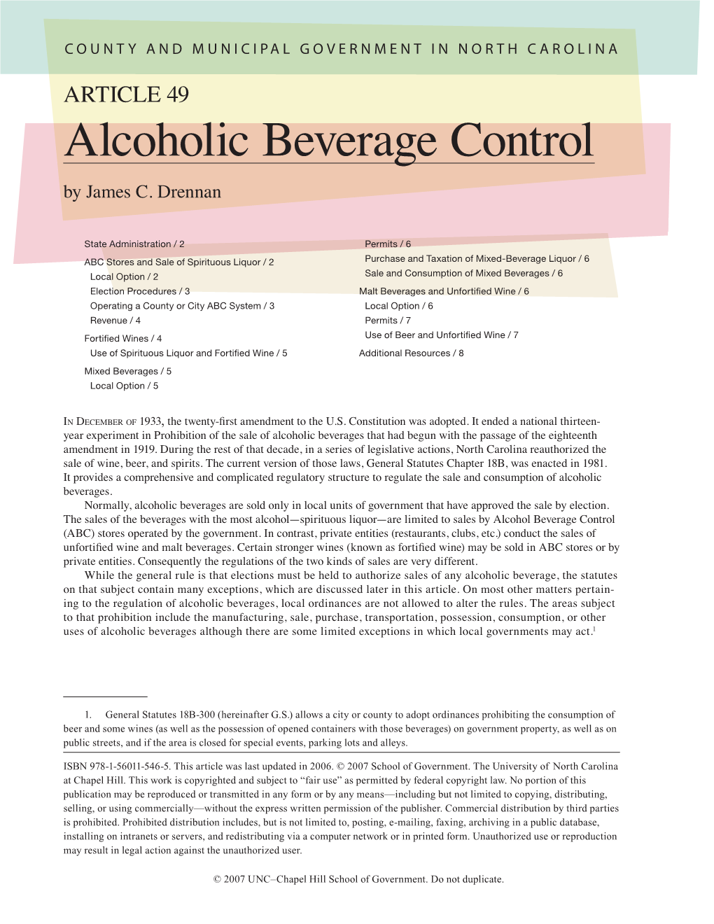 Alcoholic Beverage Control by James C