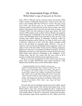 An Association Copy of Note: Willa Cather's Copy of Aucassin & Nicolete