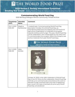 Commemorating World Food Day 2020 Borlaug Dialogue Whova Community Thread Archive