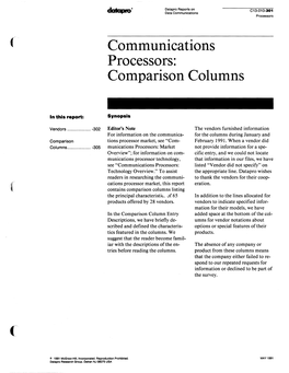 Communications Processors: Comparison Columns