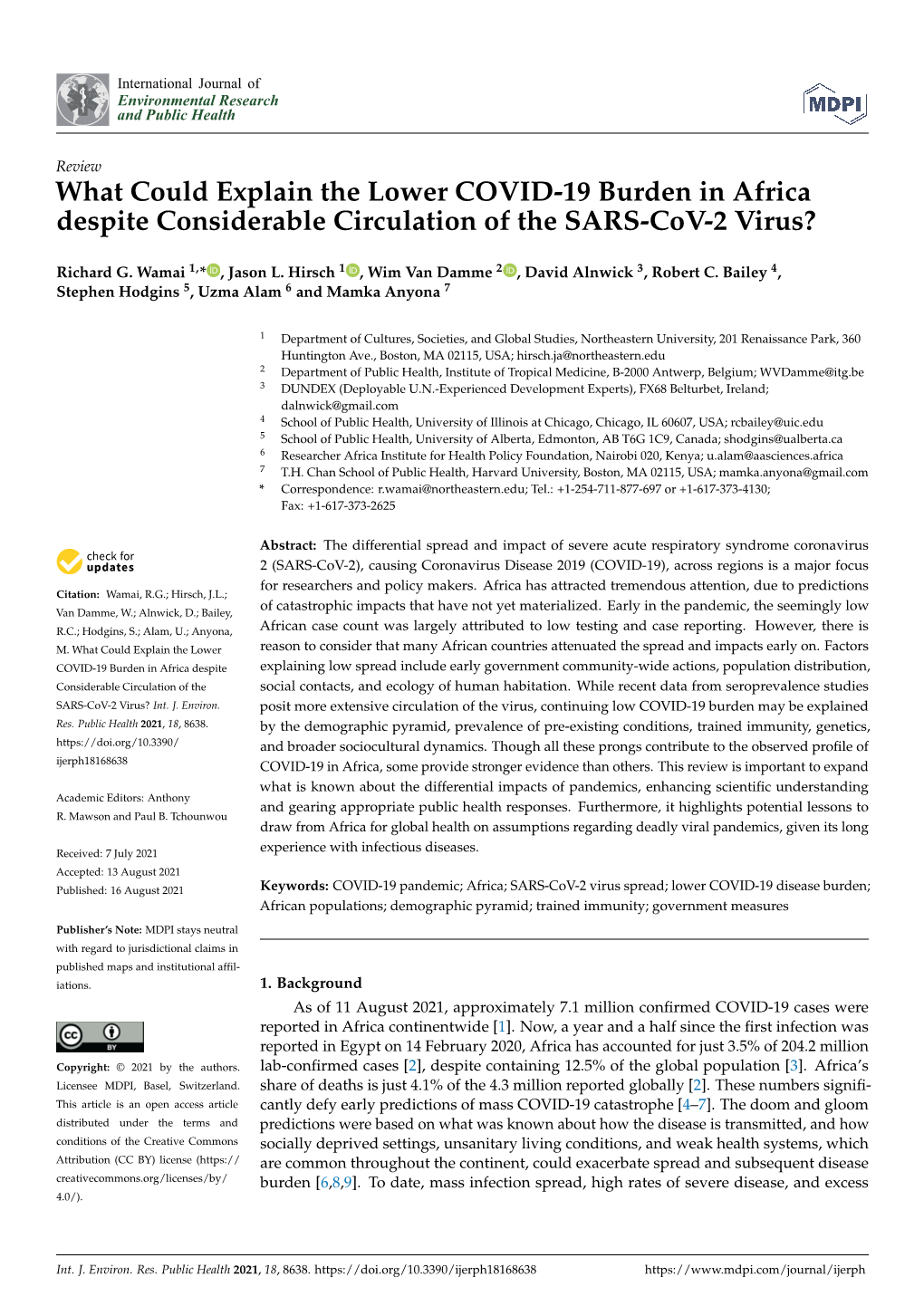 What Could Explain the Lower COVID-19 Burden in Africa Despite Considerable Circulation of the SARS-Cov-2 Virus?
