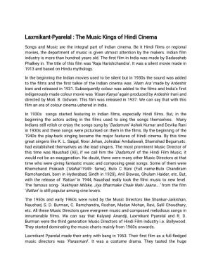 Laxmikant-Pyarelal : the Music Kings of Hindi Cinema