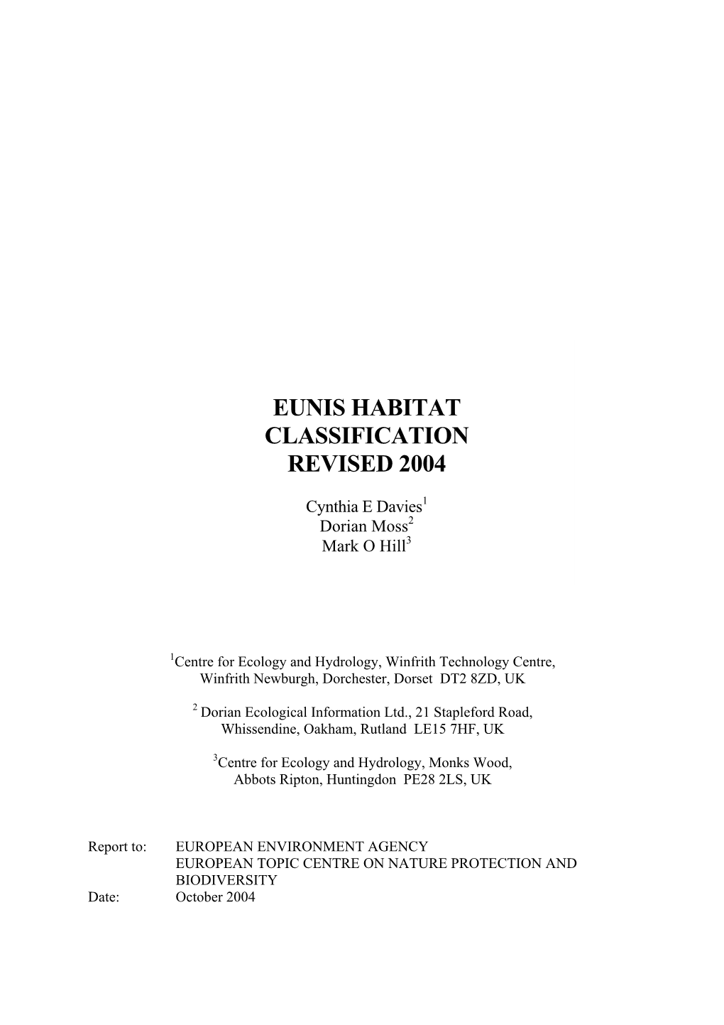 Eunis Habitat Classification Revised 2004