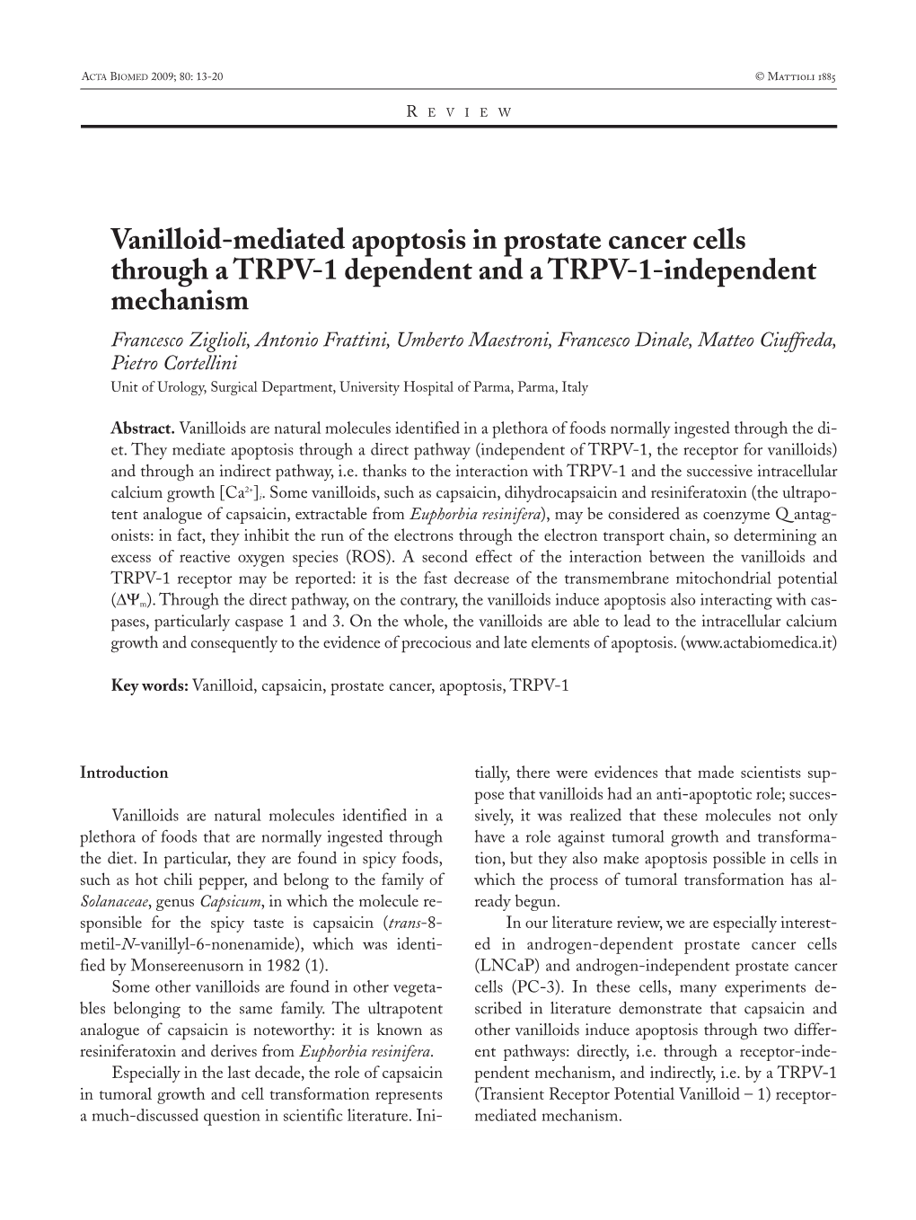 Vanilloid-Mediated Apoptosis in Prostate Cancer Cells Through A