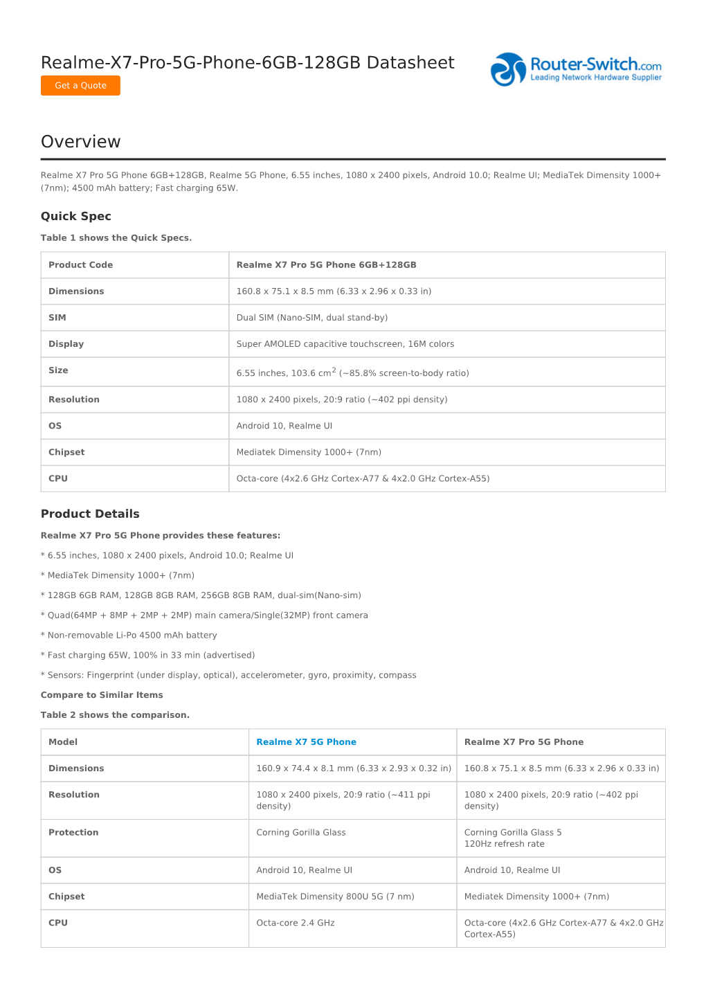 Realme-X7-Pro-5G-Phone-6GB-128GB Datasheet