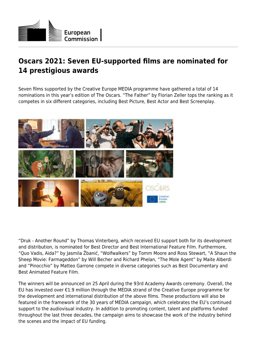 Seven EU-Supported Films Are Nominated for 14 Prestigious Awards