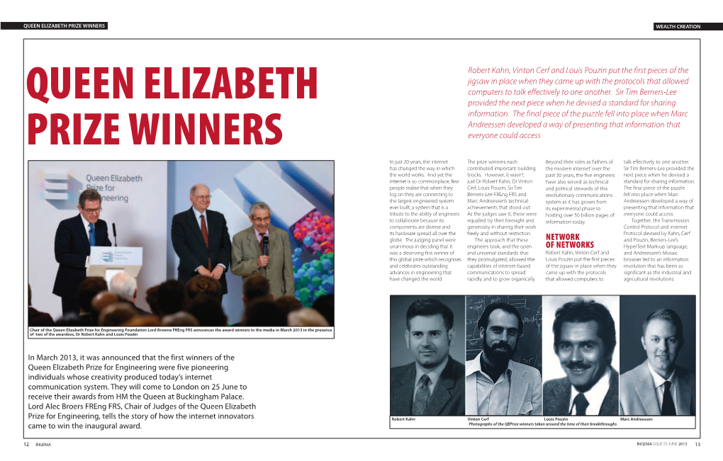 Queen Elizabeth Prize Winners Wealth Creation