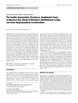 The Benthic Gammaridea (Crustacea, Amphipoda) Fauna of Algeciras Bay (Strait of Gibraltar): Distributional Ecology and Some Biogeographical Considerations