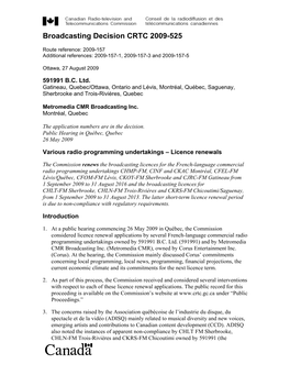 Broadcasting Decision CRTC 2009-525