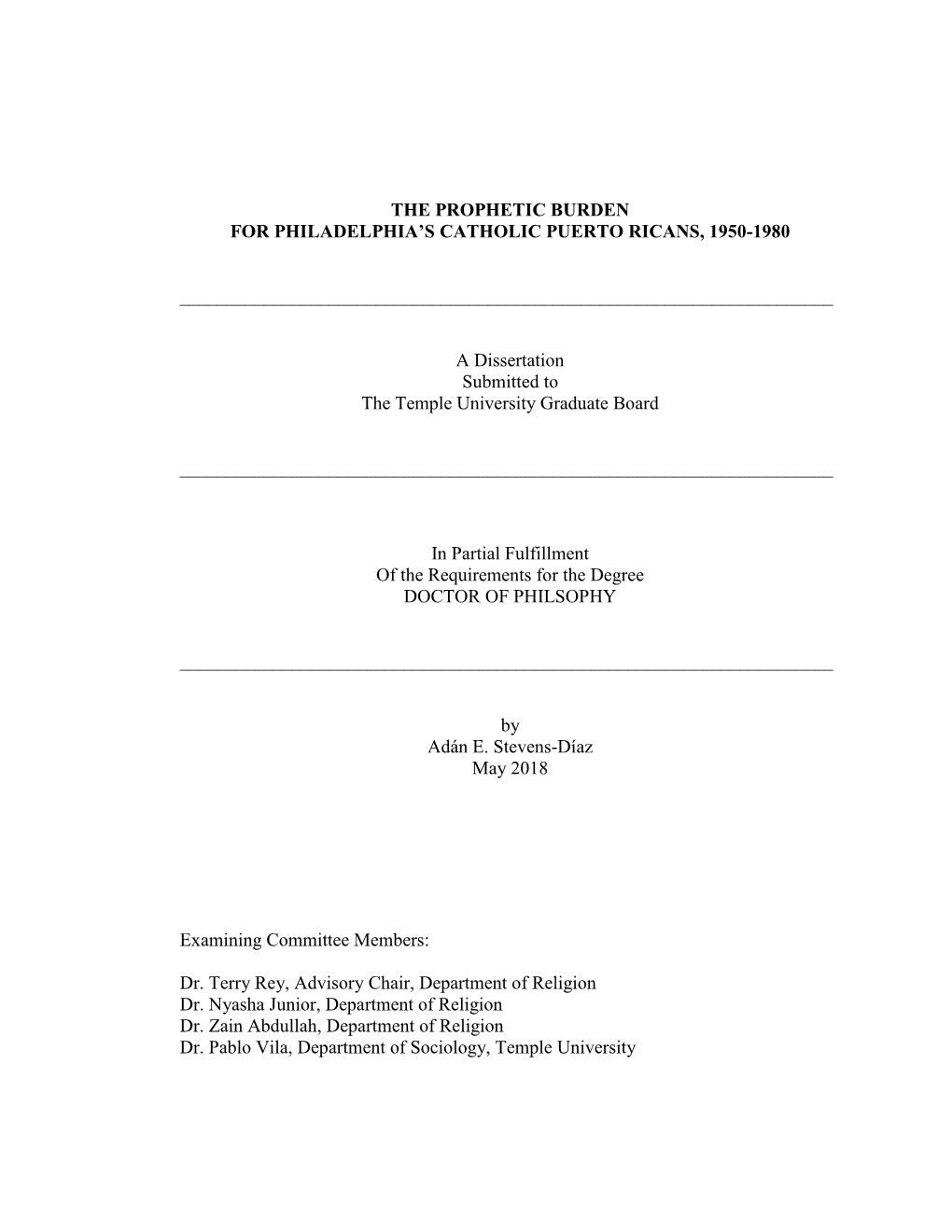 The Prophetic Burden for Philadelphia’S Catholic Puerto Ricans, 1950-1980