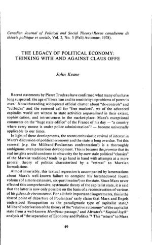 The Legacy of Political Economy: Thinking with And