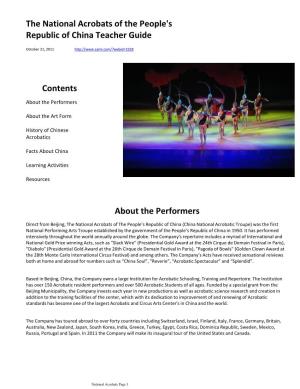 Contents About the Performers the National Acrobats of the People's