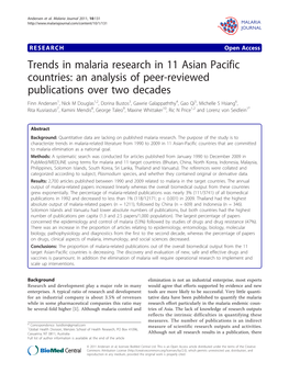 Trends in Malaria Research in 11 Asian Pacific Countries: an Analysis