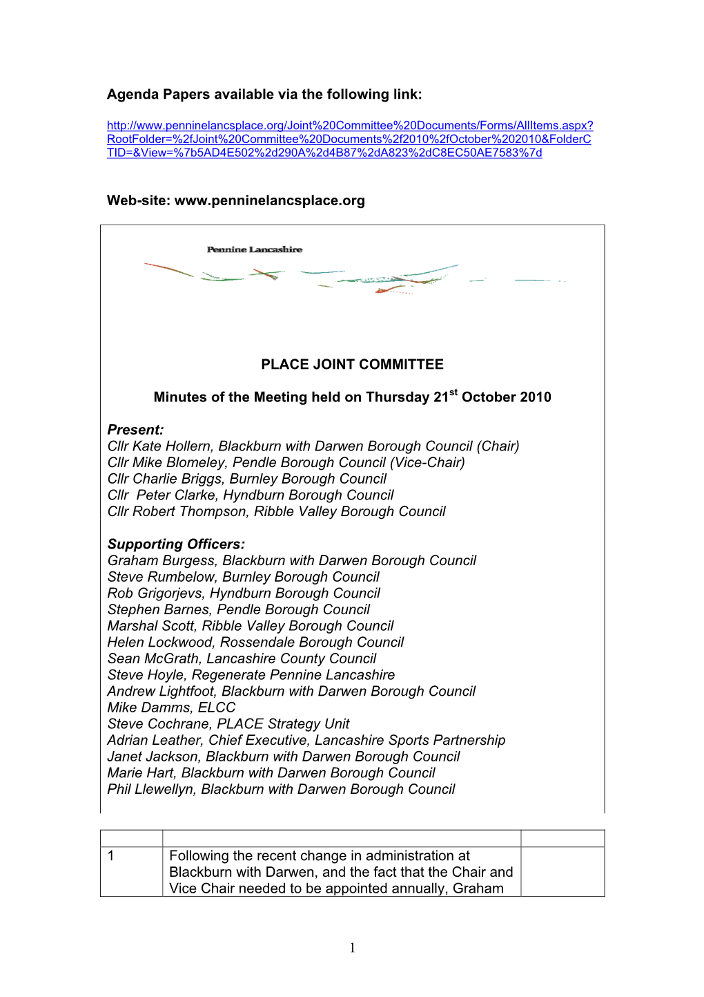 PLACE Joint Committee Minutes