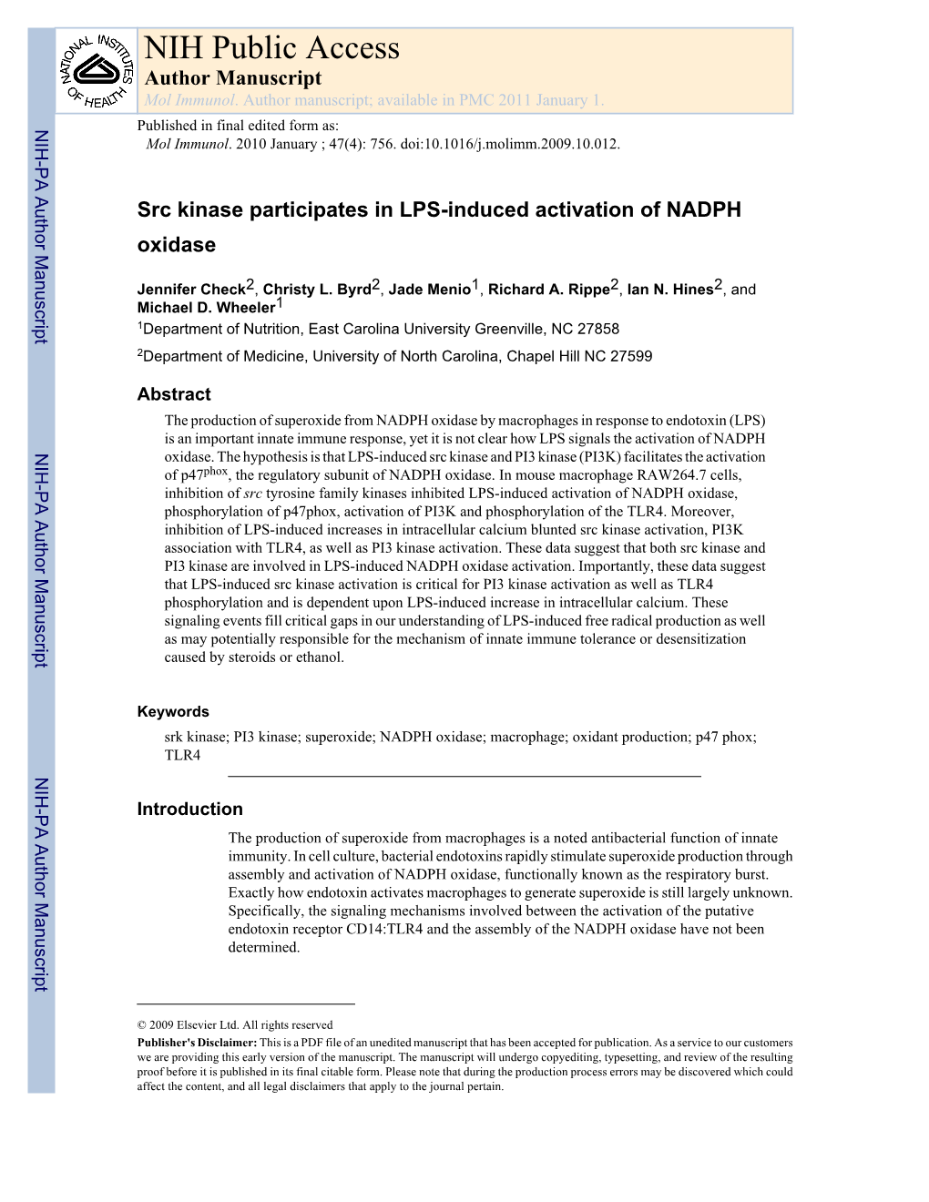 NIH Public Access Author Manuscript Mol Immunol
