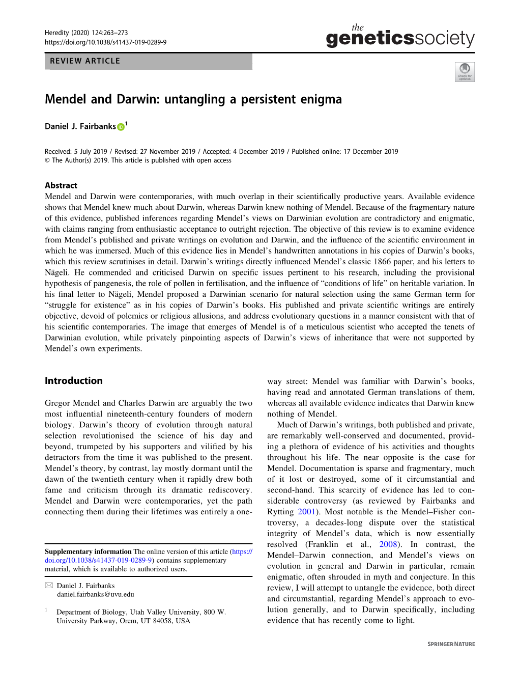 Mendel and Darwin: Untangling a Persistent Enigma