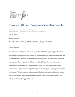 Assessment of Recovery Strategies for Miami Blue Butterfly