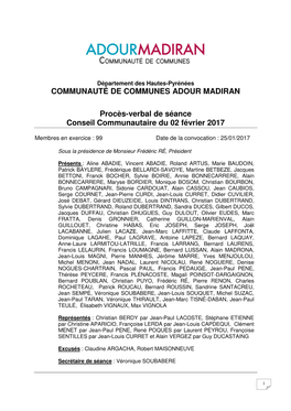 COMMUNAUTÉ DE COMMUNES ADOUR MADIRAN Procès-Verbal