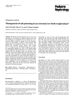 Management of Salt Poisoning in an Extremely Low Birth Weight Infant*
