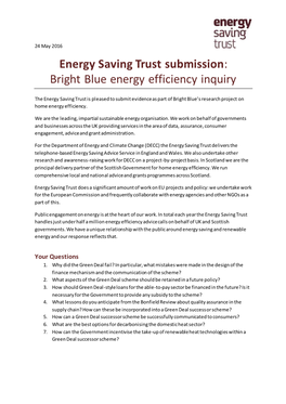 Energy Saving Trust Submission: Bright Blue Energy Efficiency Inquiry