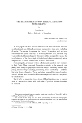 THE ILLUMINATION of NON-BIBLICAL ARMENIAN MANUSCRIPTS* By