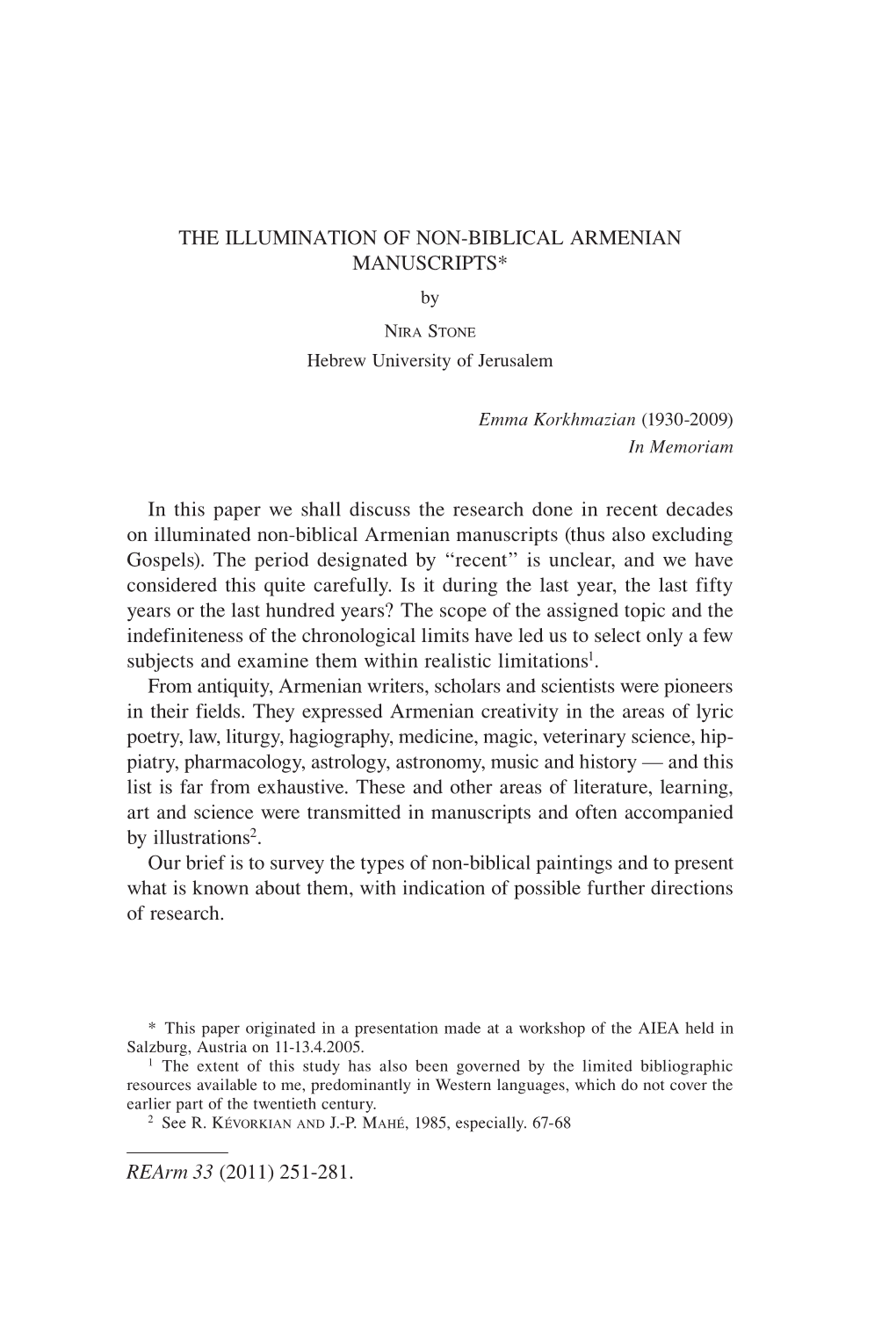THE ILLUMINATION of NON-BIBLICAL ARMENIAN MANUSCRIPTS* By