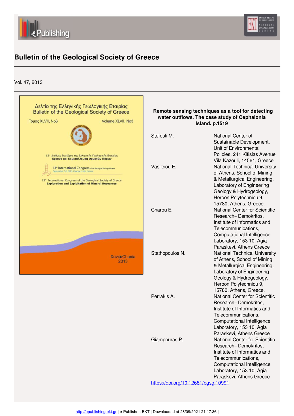 Bulletin of the Geological Society of Greece