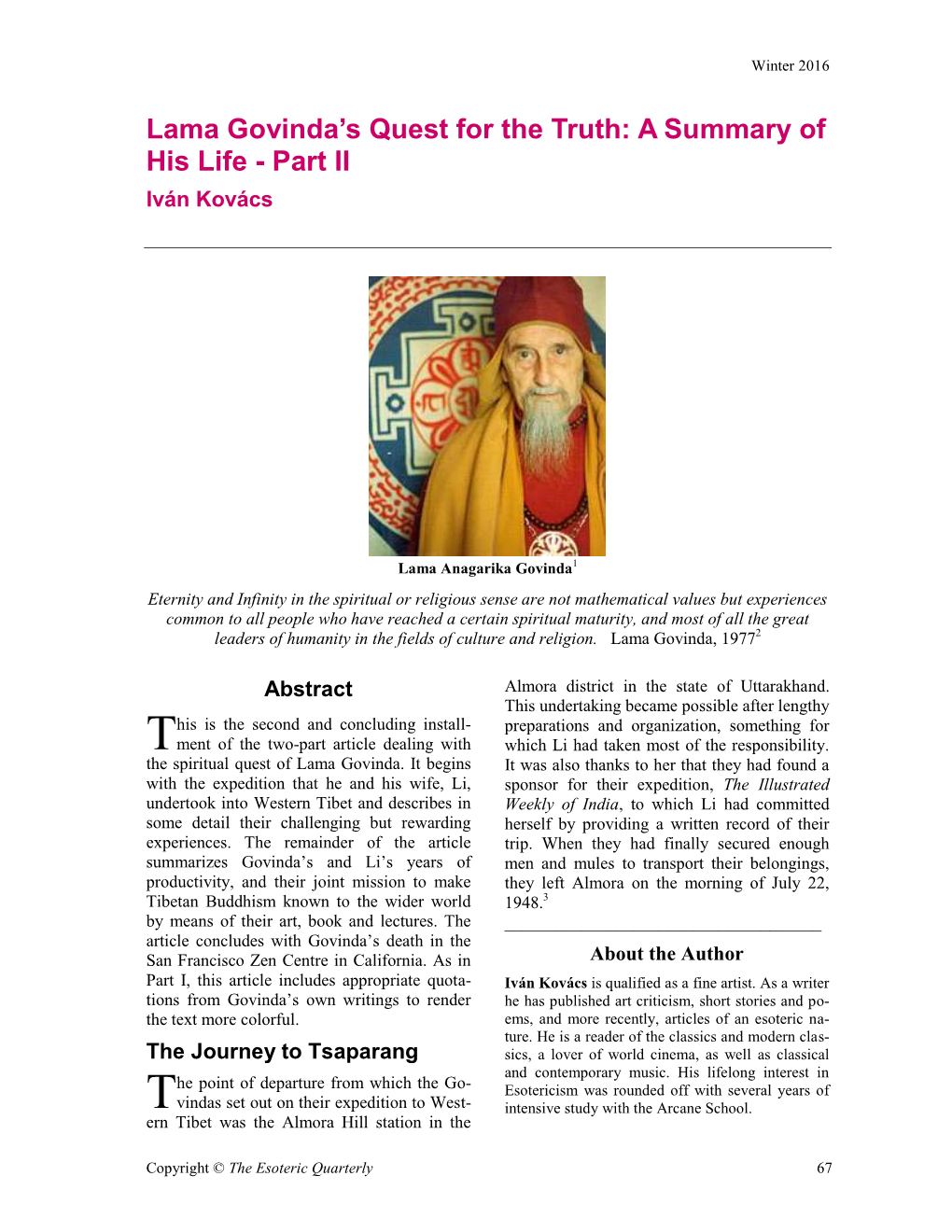 Lama Govinda's Quest for the Truth