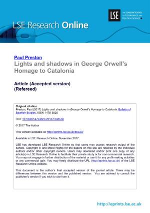 Lights and Shadows in George Orwell's Homage to Catalonia