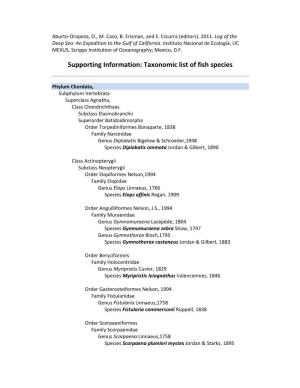 Supporting Information: Taxonomic List of Fish Species
