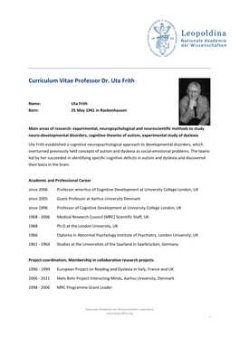 Curriculum Vitae Professor Dr. Uta Frith