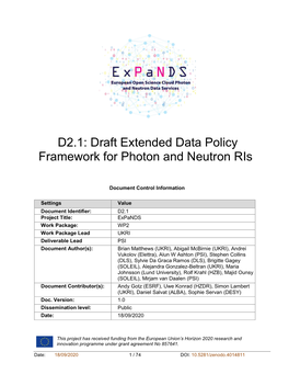 D2.1: Draft Extended Data Policy Framework for Photon and Neutron Ris