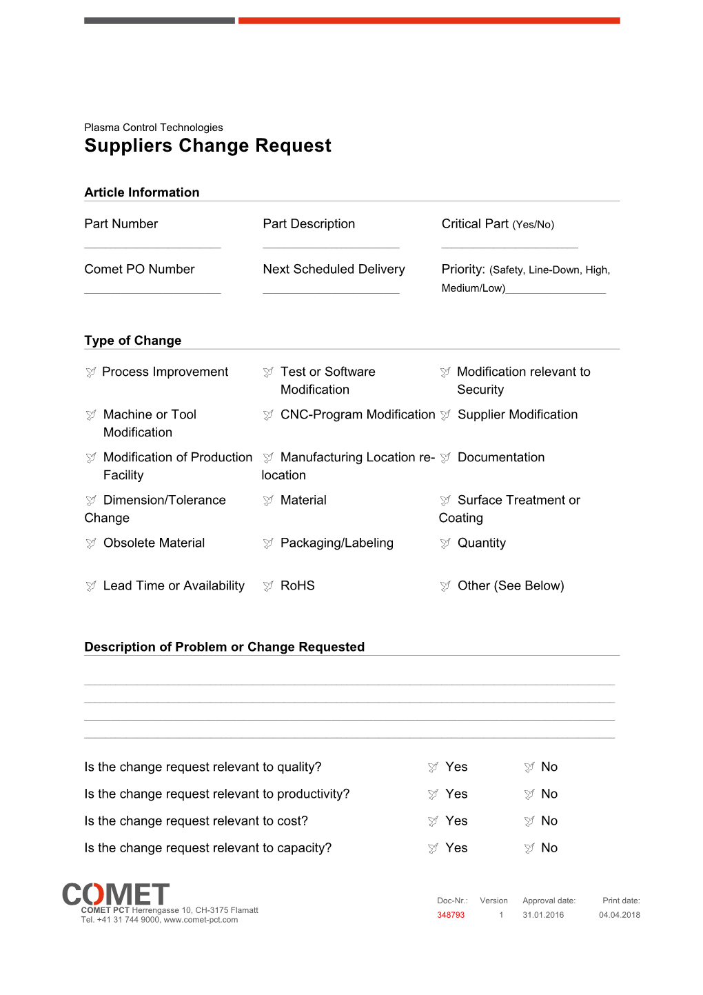 Description of Problem Or Change Requested