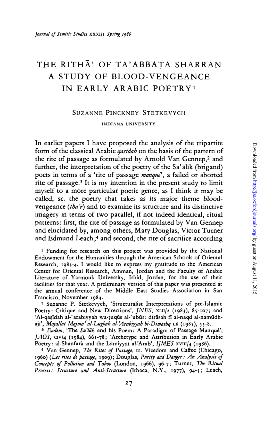 The Ritha' of Ta'abbata Sharran a Study of Blood-Vengeance in Early Arabic Poetry1