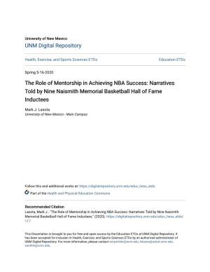 The Role of Mentorship in Achieving NBA Success: Narratives Told by Nine Naismith Memorial Basketball Hall of Fame Inductees