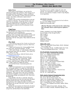 The Wishbone Alley Gazette January, 2008 Rainier Auto Sports Club