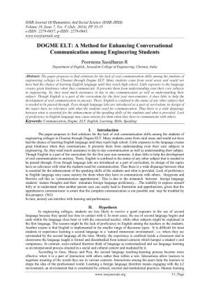 DOGME ELT: a Method for Enhancing Conversational Communication Among Engineering Students