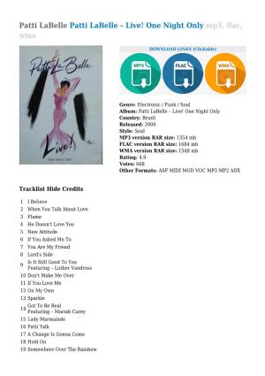 Patti Labelle – Live! One Night Only Mp3, Flac, Wma
