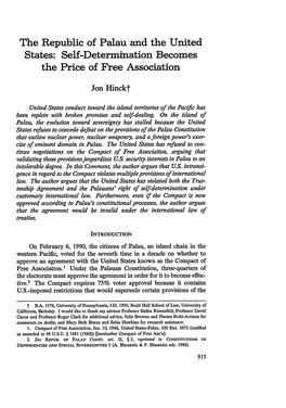 The Republic of Palau and the United States: Self-Determination Becomes the Price of Free Association