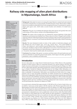 Railway Side Mapping of Alien Plant Distributions in Mpumalanga, South Africa