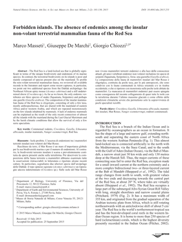 Forbidden Islands. the Absence of Endemics Among the Insular Non-Volant Terrestrial Mammalian Fauna of the Red Sea